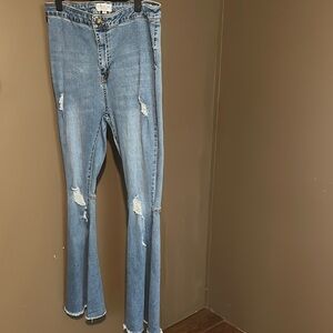 Distressed Blue Flare Jeans